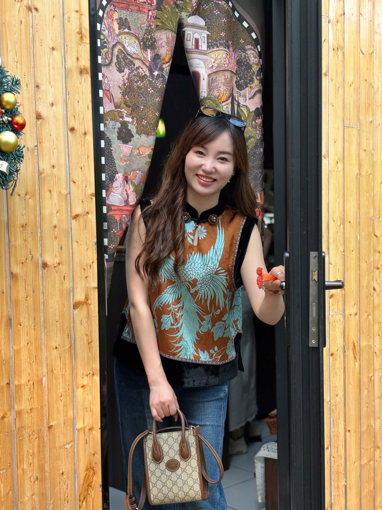 Brown Phoenix & Peony Xiangyunsha Vest | Symbolic Chinese Elegance
