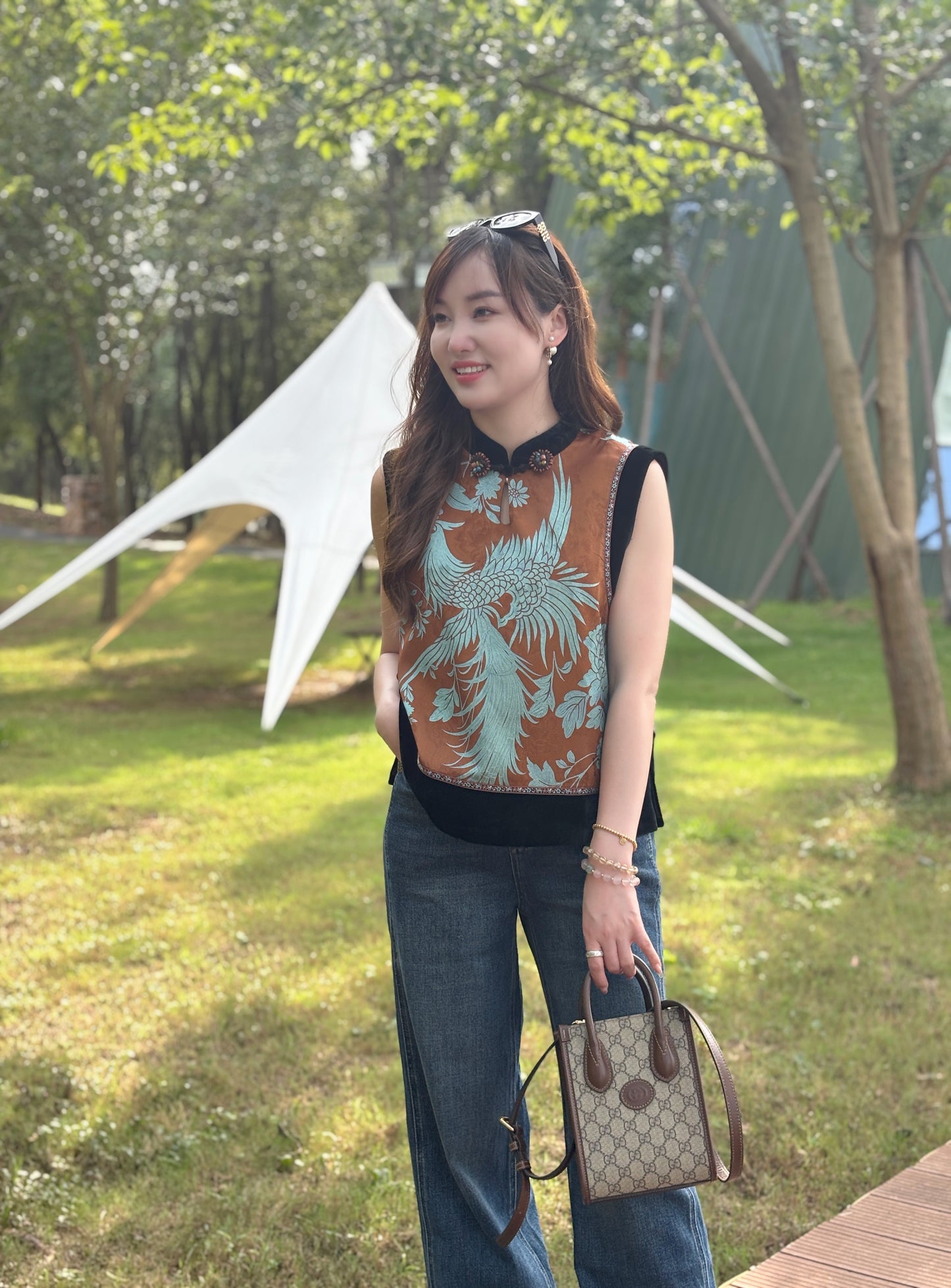 Brown Phoenix & Peony Xiangyunsha Vest | Symbolic Chinese Elegance