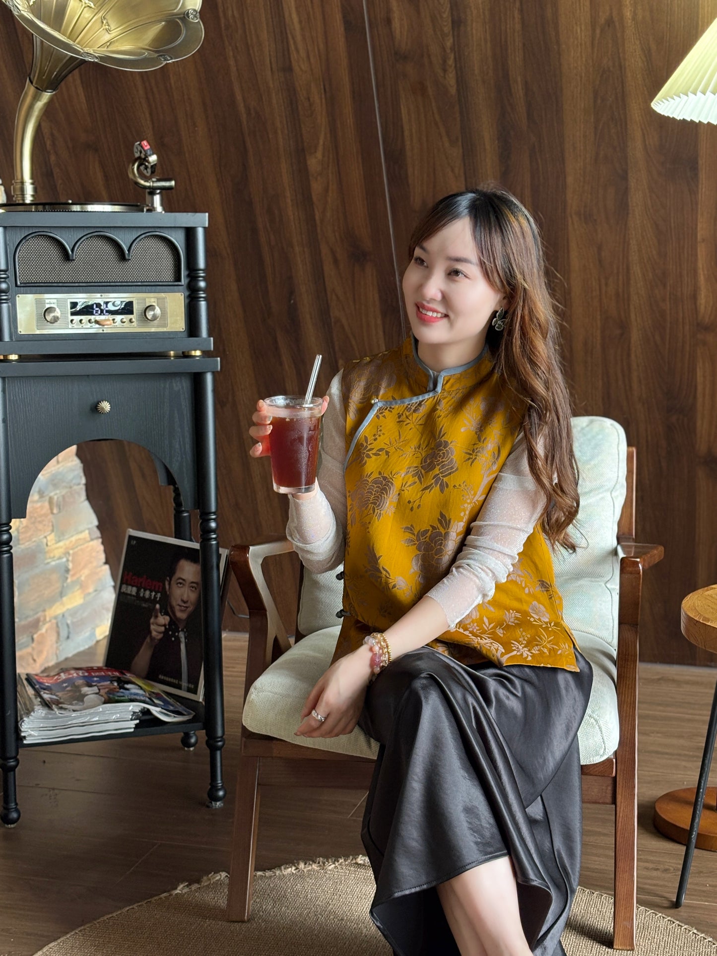 Yellow Rayon Jacquard Vest | Luxe Orienta Modern Chinese Fashion