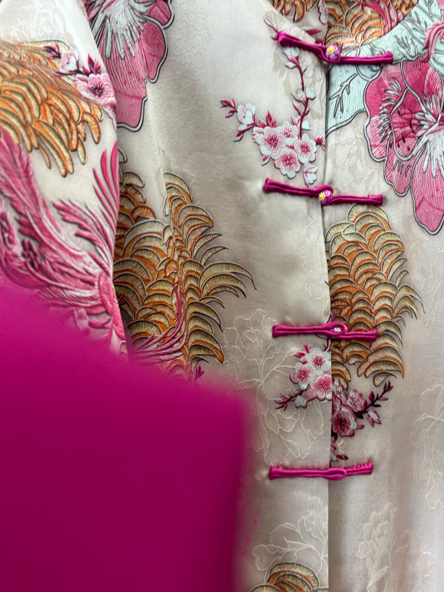 粉紅色鳳凰人絲提花外套 Pink Phoenix Silk Jacquard Jacket - Luxe Orienta CO., LIMITED