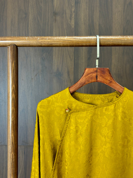 黃色絲質花蘿提花上衣 Yellow Silk Floral Jacquard Top - Luxe Orienta CO., LIMITED