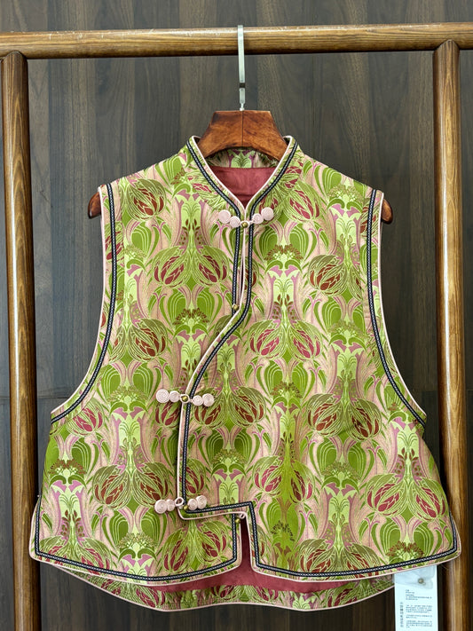 綠色桑蠶絲宋錦馬甲 Green Silk Songjin Vest - Luxe Orienta CO., LIMITED