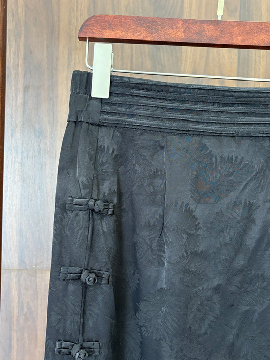 黑色真絲亞麻半裙 Black Silk-Linen Midi Skirt - Luxe Orienta CO., LIMITED