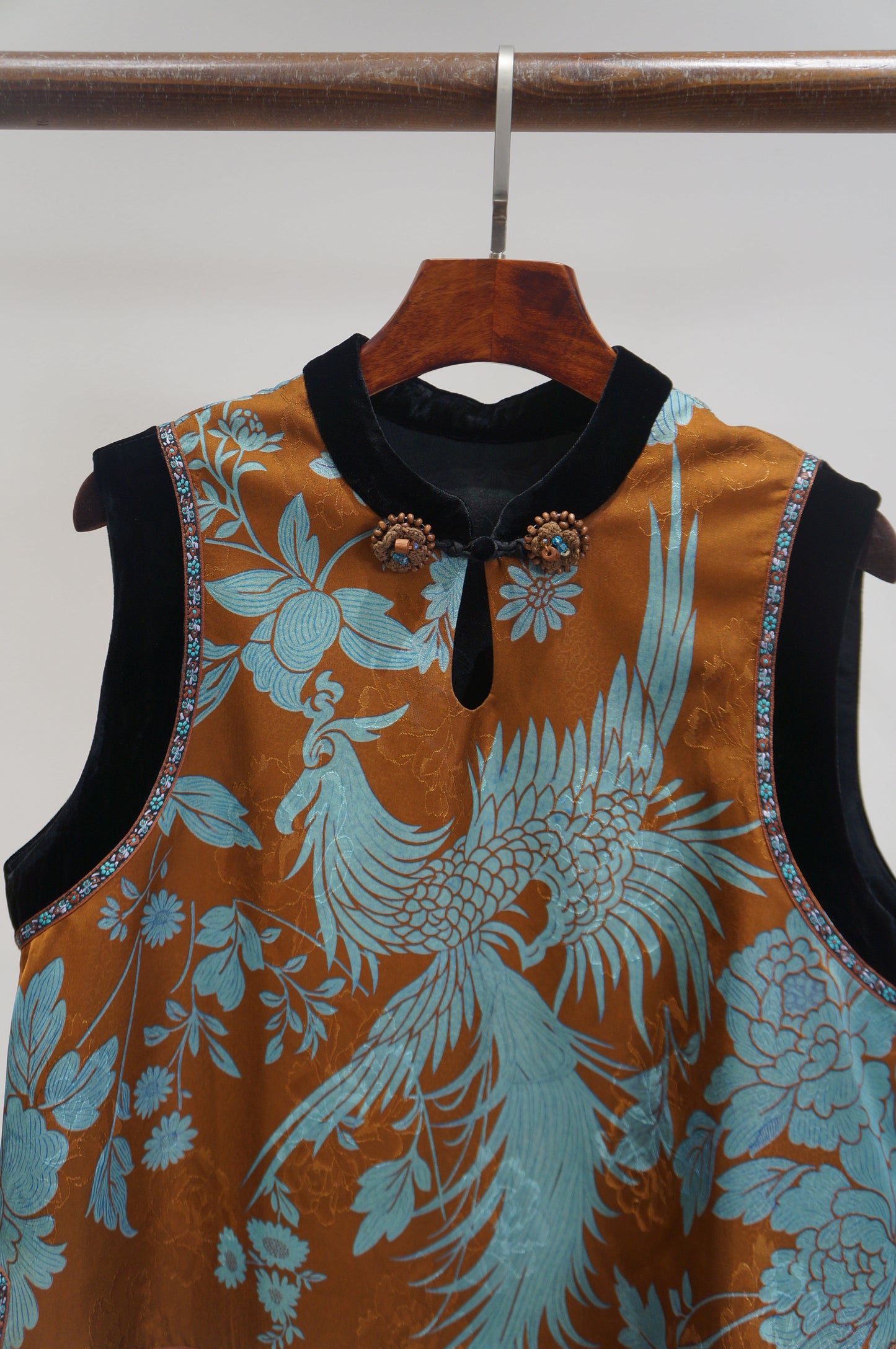 Brown Phoenix & Peony Xiangyunsha Vest | Symbolic Chinese Elegance