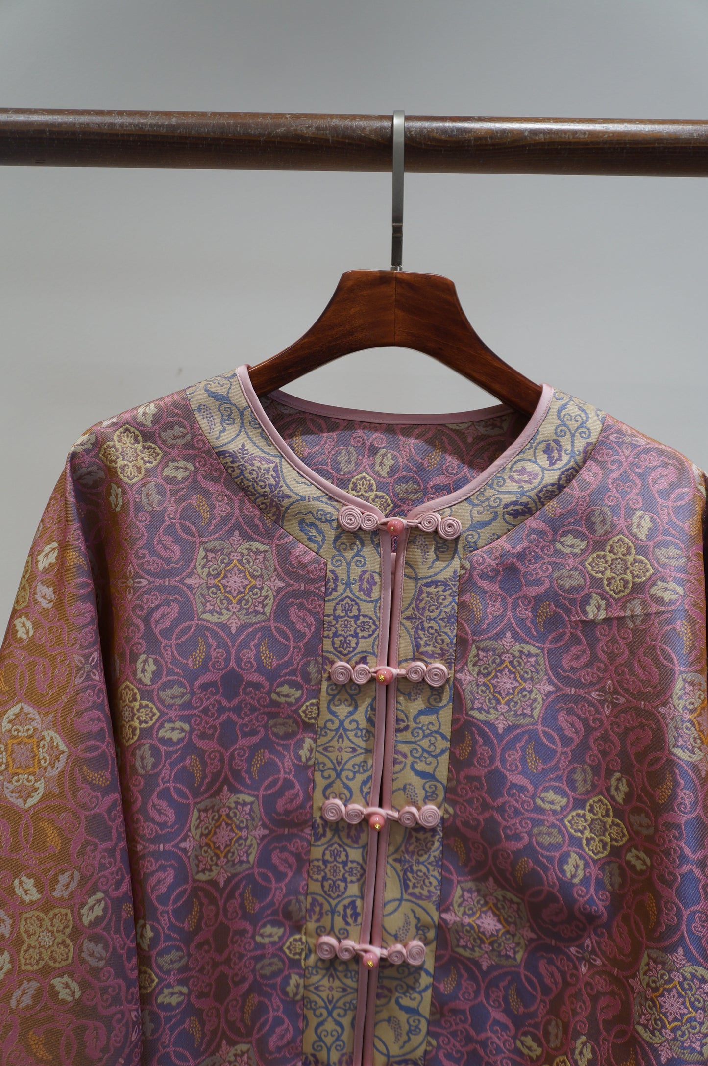 Pink Rayon Shu Brocade Jacket | Modern Chinese Refinement