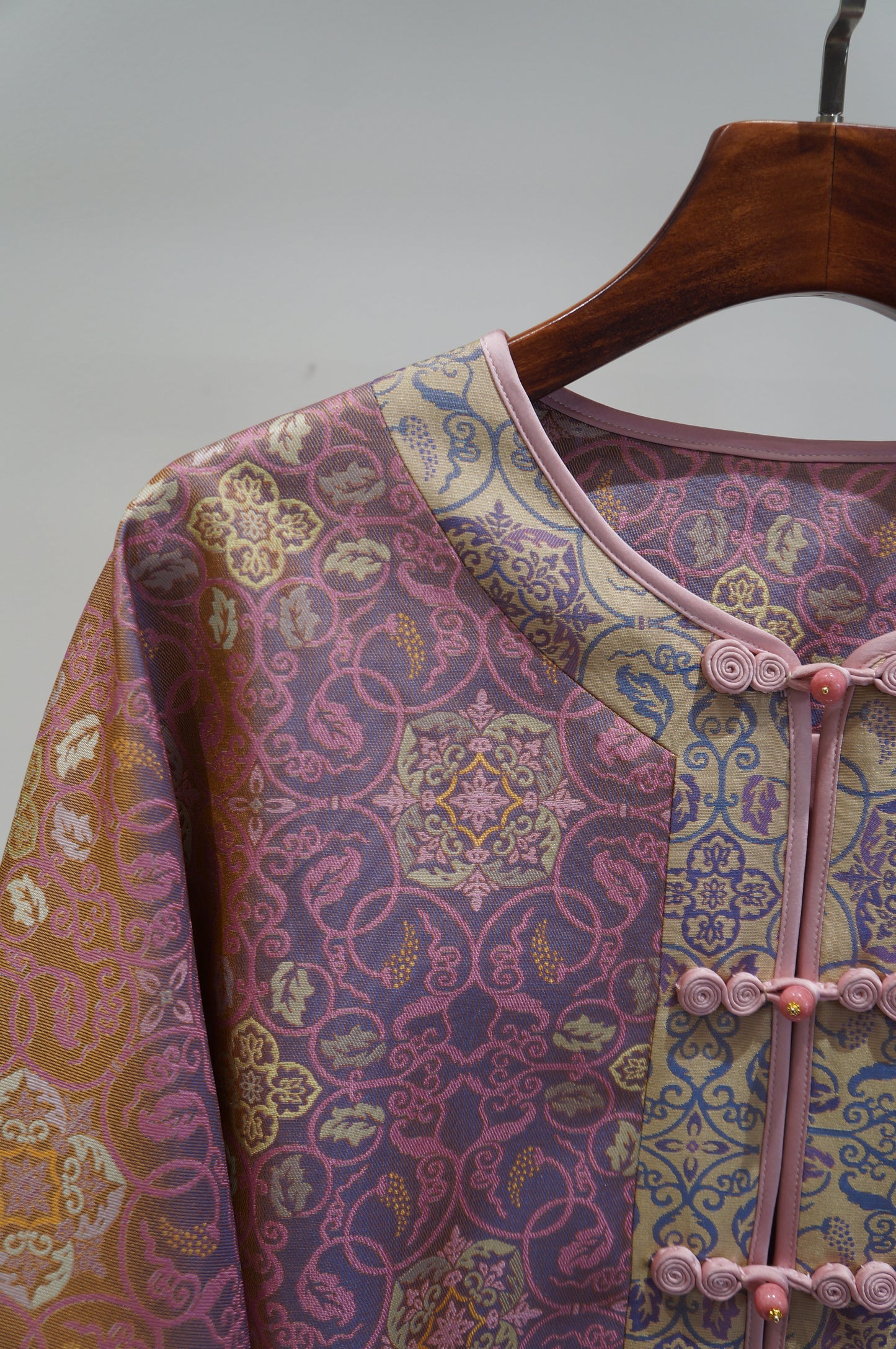Pink Rayon Shu Brocade Jacket | Modern Chinese Refinement