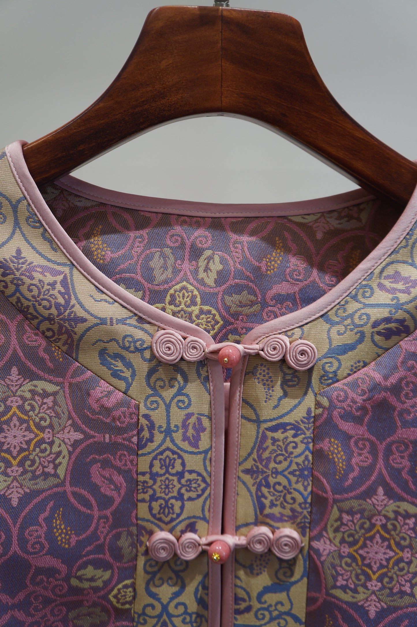 Pink Rayon Shu Brocade Jacket | Modern Chinese Refinement