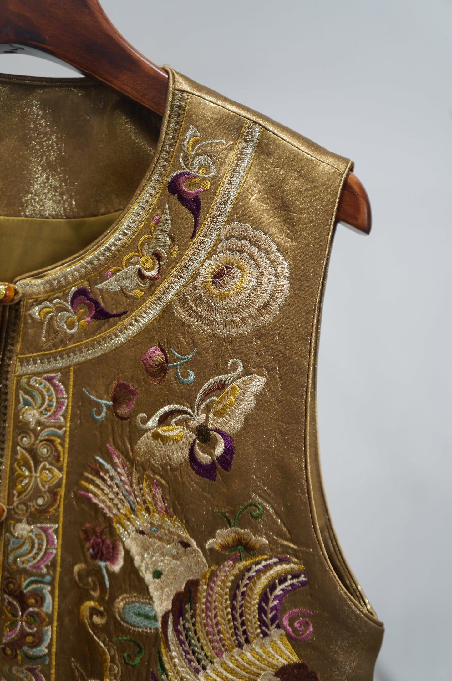 Gold Acetate Embroidered Vest | Elegant Chinese Heritage