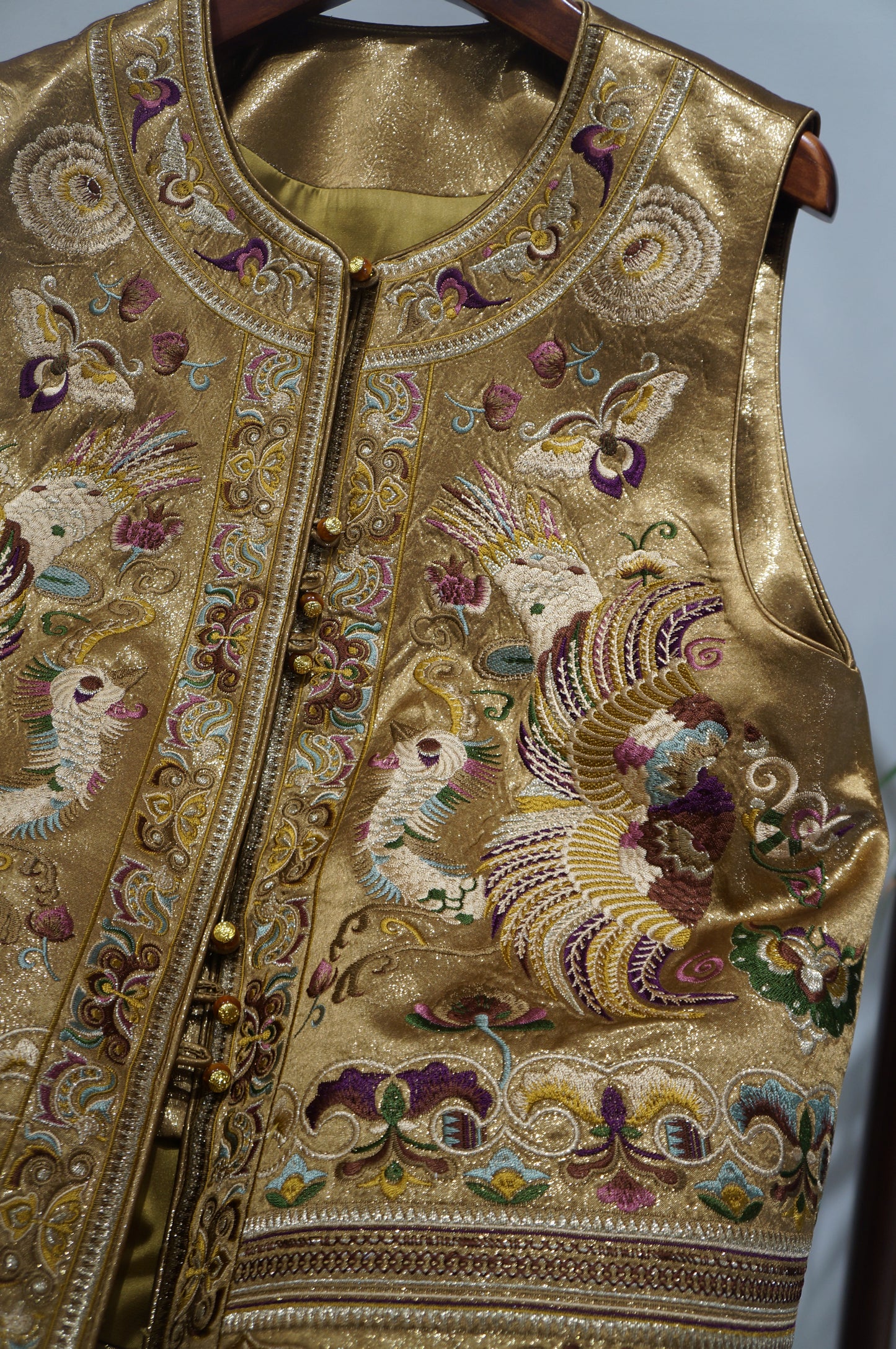 Gold Acetate Embroidered Vest | Elegant Chinese Heritage
