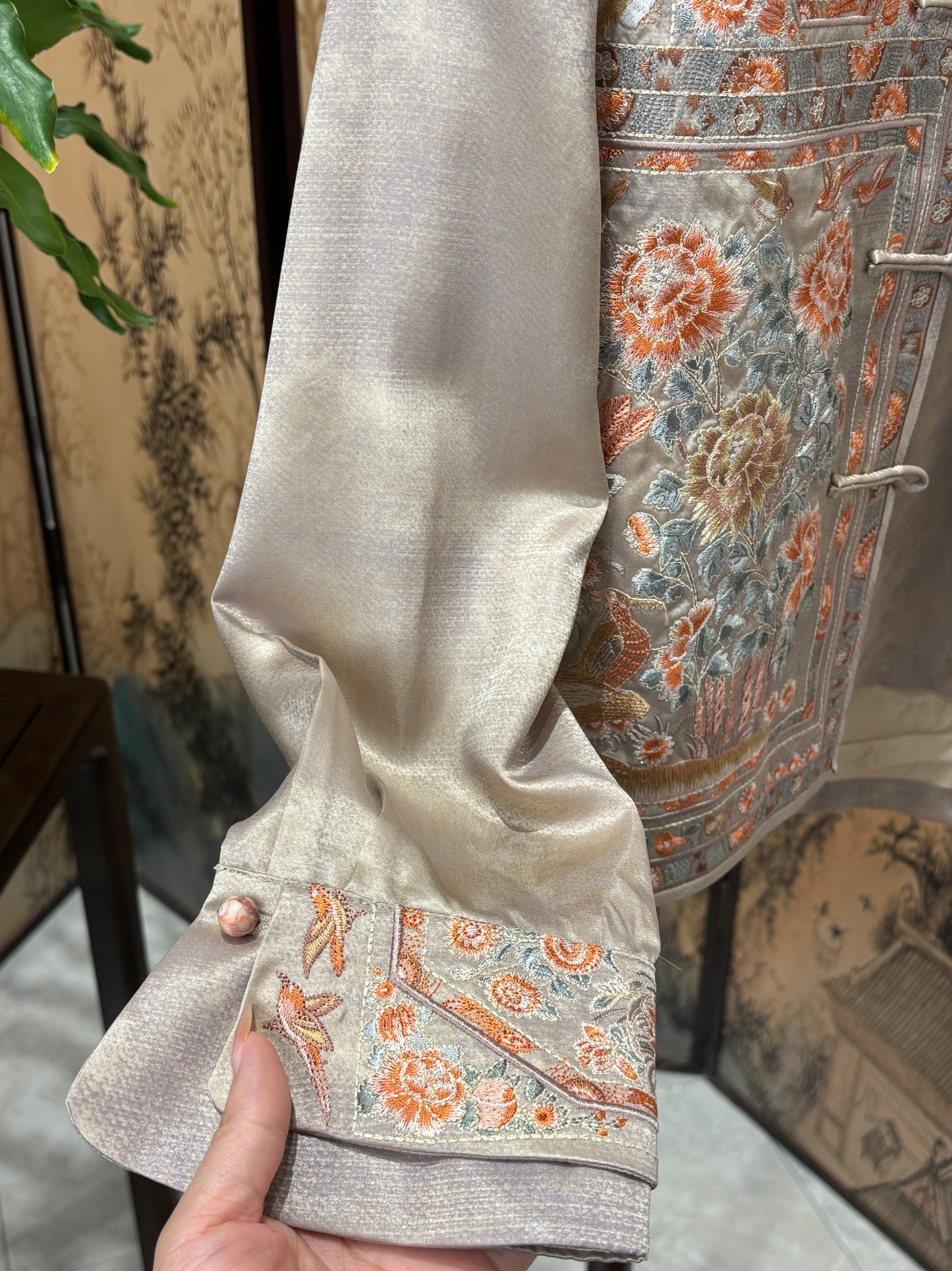Beige Embroidered Set | Luxe Orienta Modern Chinese Fashion Ensemble
