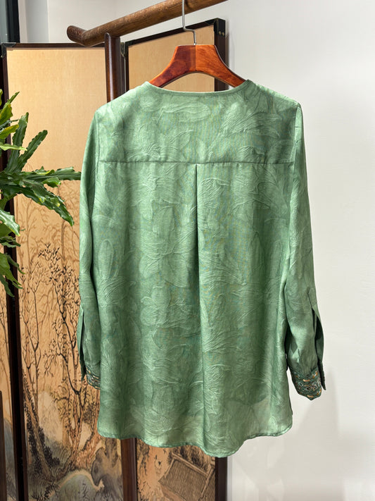 Green Silk Embroidered Blouse | Luxe Orienta Modern Chinese Top - Luxe Orienta CO., LIMITED