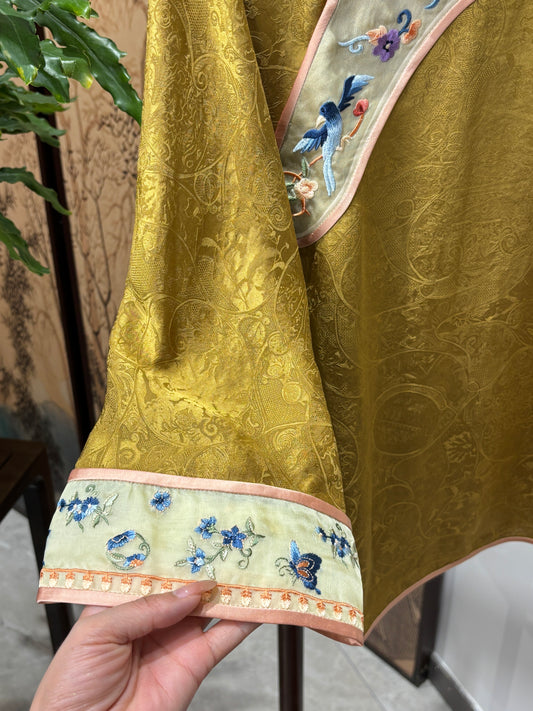 Yellow Xiangyunsha Embroidered Blouse | Luxe Orienta Modern Chinese Top - Luxe Orienta CO., LIMITED