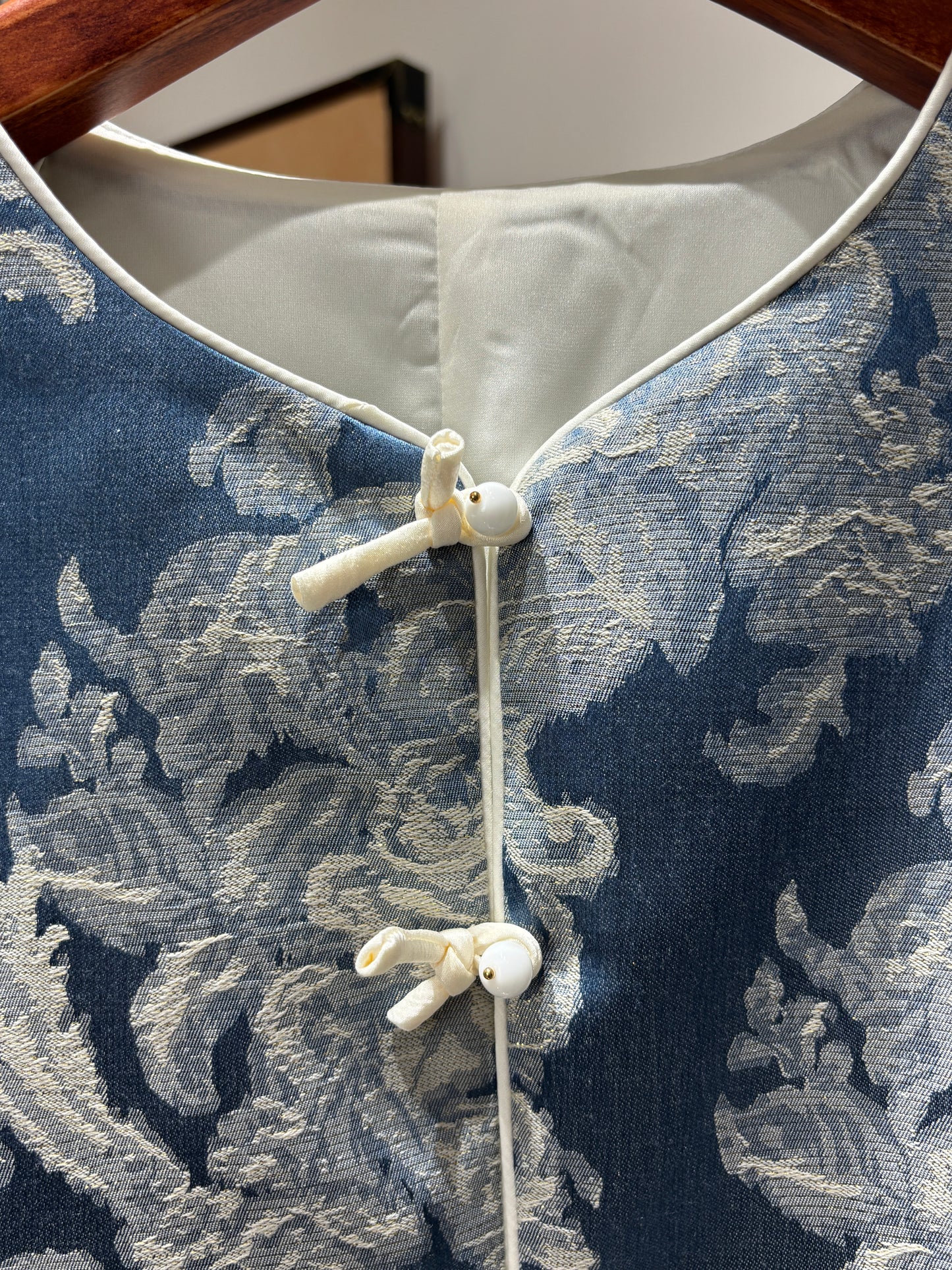 Blue Rayon Jacquard Jacket – Contemporary Elegance with Cultural Flair