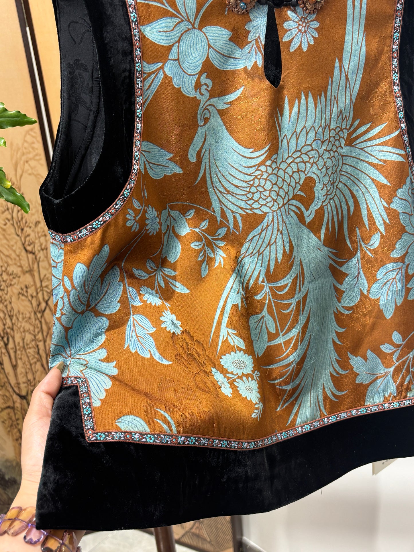 Brown Phoenix & Peony Xiangyunsha Vest | Symbolic Chinese Elegance
