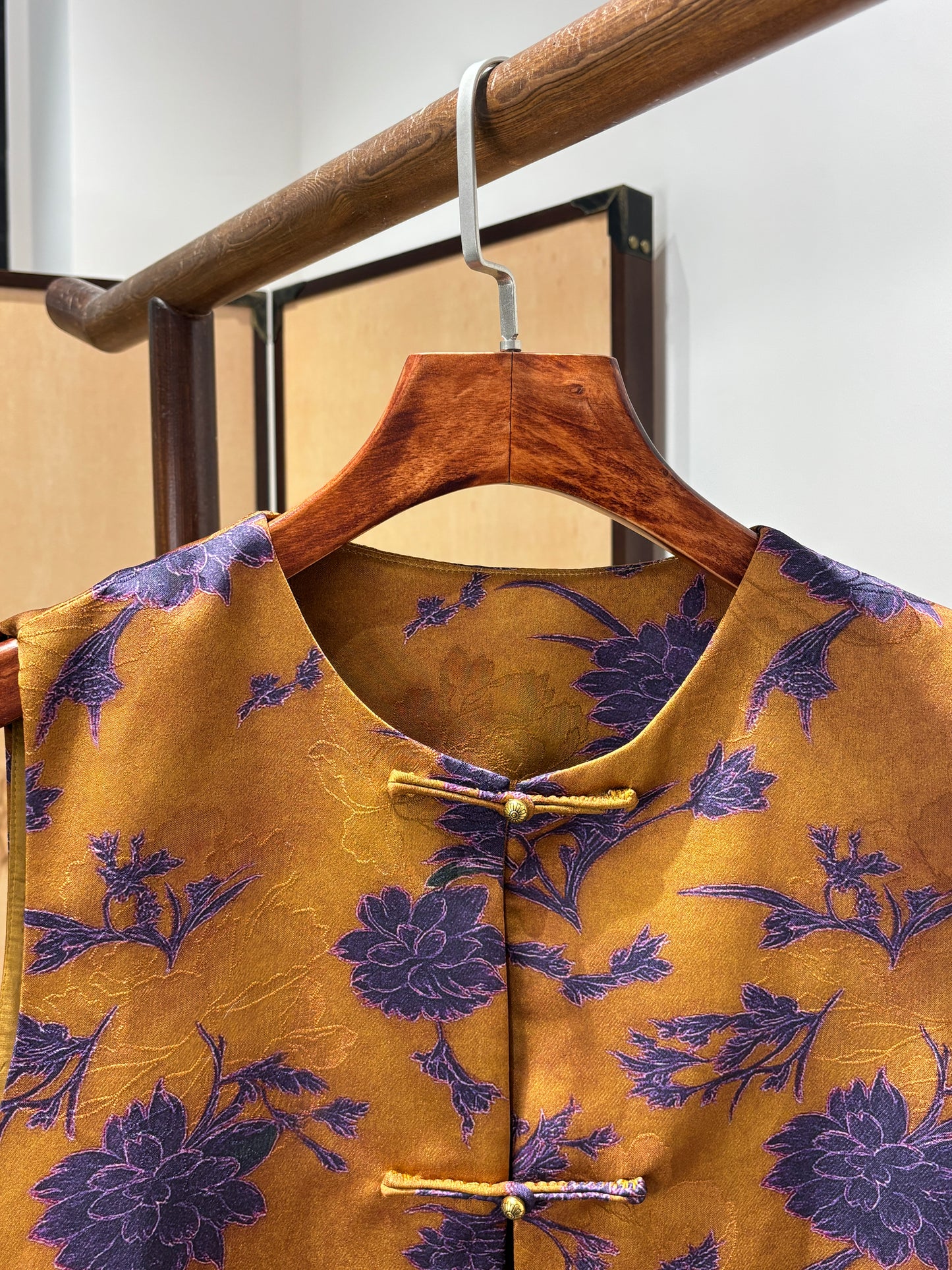Brown Rayon Jacquard Vest | Luxe Orienta Modern Chinese Vest