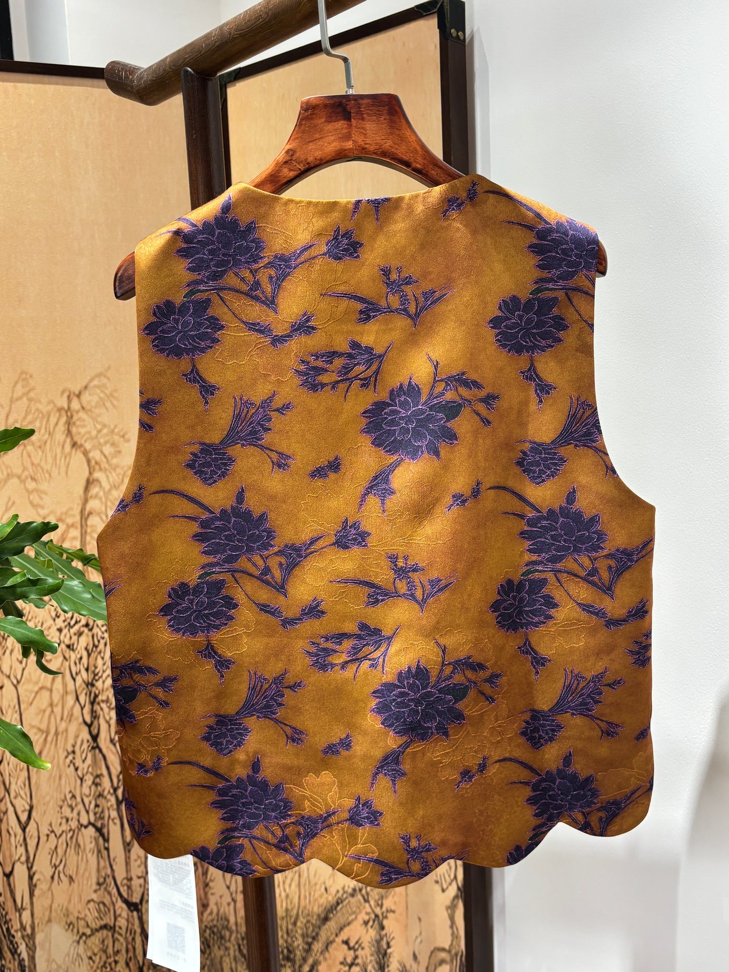 Brown Rayon Jacquard Vest | Luxe Orienta Modern Chinese Vest
