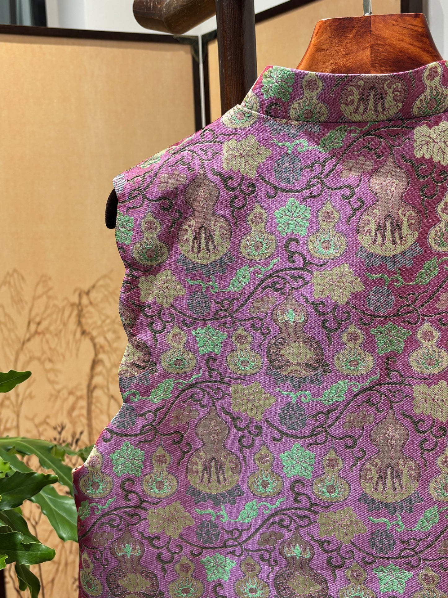 Purple Gourd-Pattern Rayon Song Brocade Vest | Luxe Orienta Modern Chinese Luxury Vest