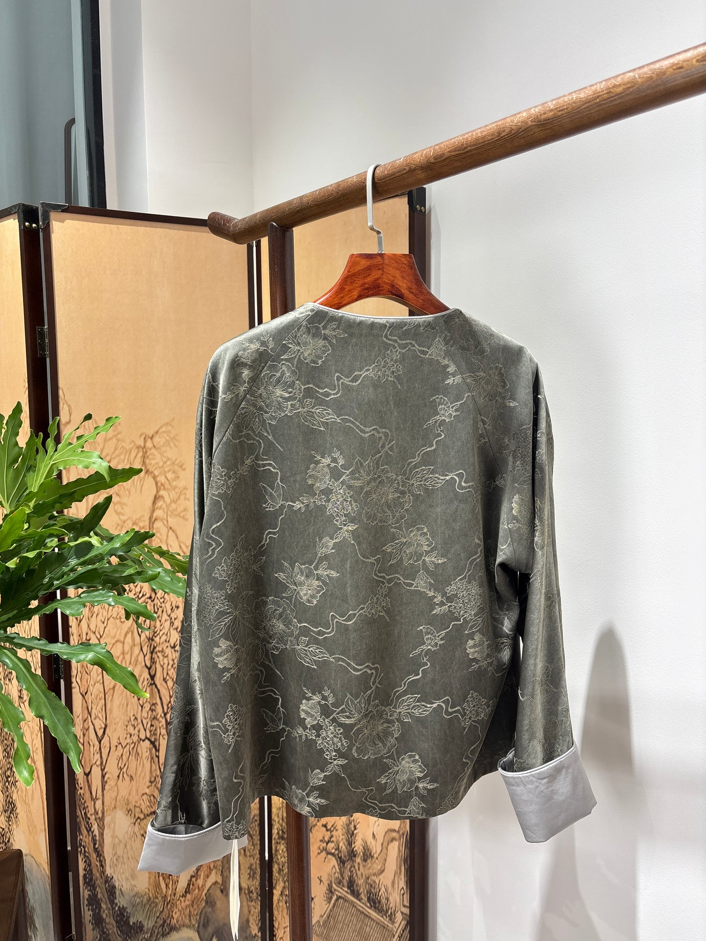 Charcoal Grey Jacquard Front-Closure Jacket | Luxe Orienta Modern Chinese Luxury Outerwear