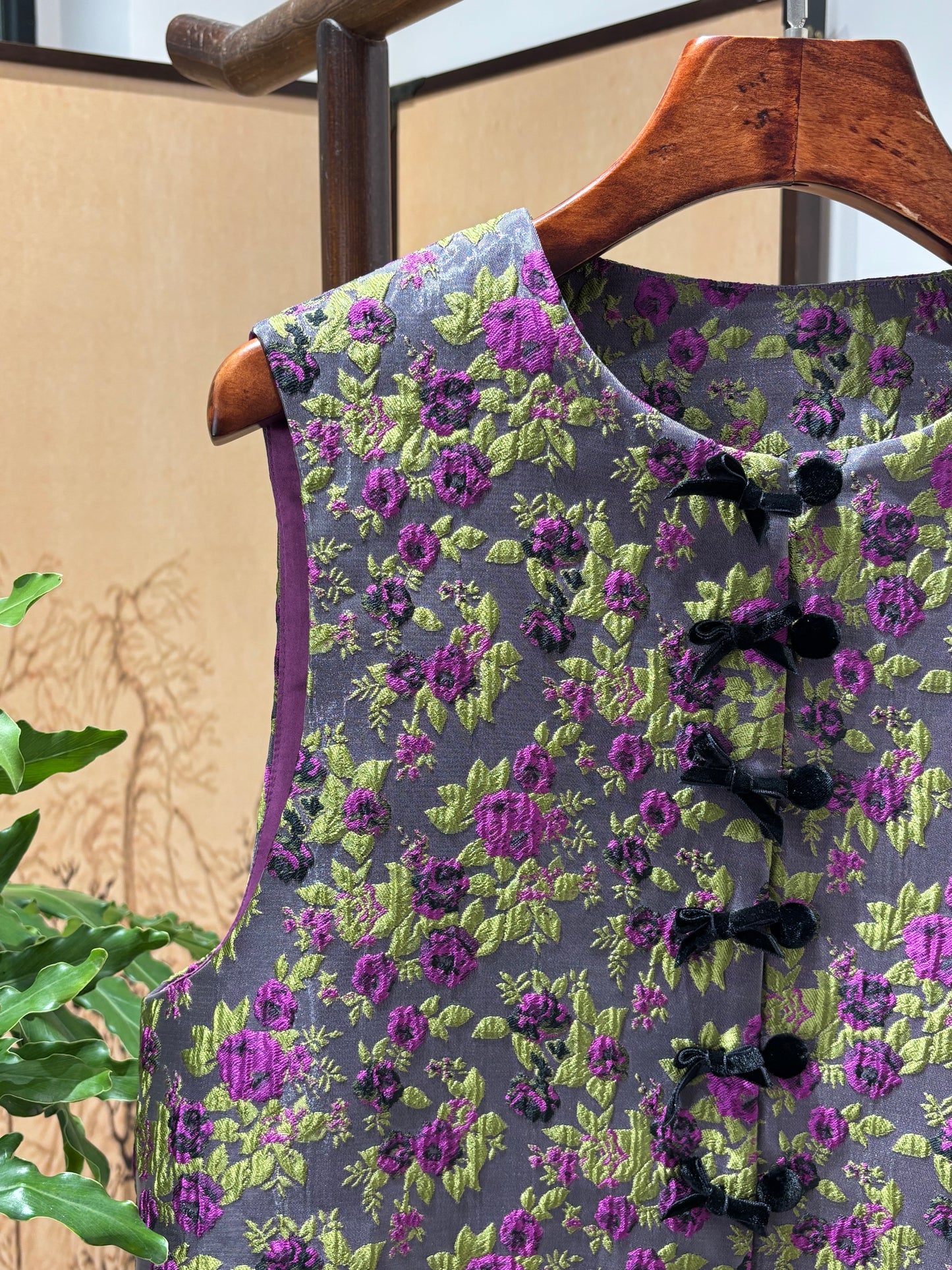 Purple Floral Velvet Patchwork Vest | Luxe Orienta Modern Chinese Vest