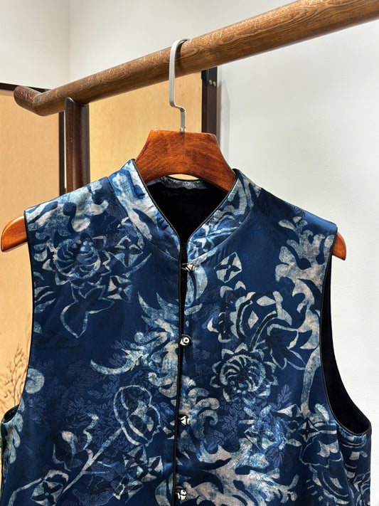 Blue & White Porcelain Reversible Vest | Luxe Orienta Modern Chinese Vest - Luxe Orienta CO., LIMITED