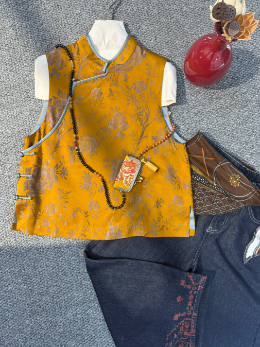 Yellow Viscose Jacquard Vest – Modern Heritage Elegance by LUXE ORIENTA - Luxe Orienta CO., LIMITED