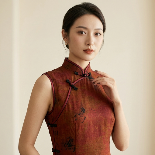 Red Sleeveless Qipao From Luxe Orienta