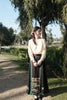 Glowing Mulberry Silk Top & Dark Green Mamian Skirt at Sunset