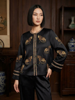 Golden Horse Embroidered Oriental Top | Modern Chinese Silk Blouse with Geometric Trim - Luxe Orienta CO., LIMITED