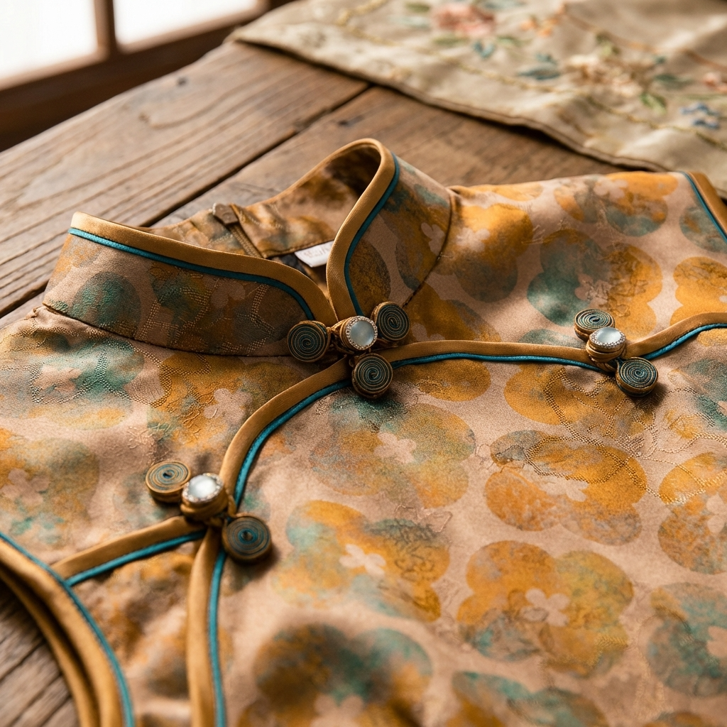 Warm Brown Mulberry Silk Xiangyunsha Qipao | Floral Sleeveless Neo-Chinese Dress - LUXE ORIENTA - Luxe Orienta CO., LIMITED