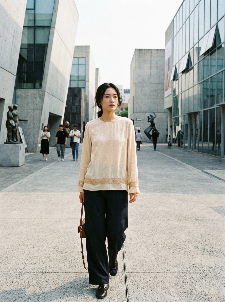 White Beaded Jacquard TENCEL™ Blouse | Modern Chinese Elegant Long Sleeve Top - Luxe Orienta CO., LIMITED