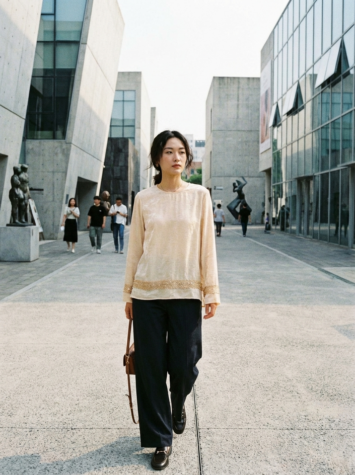 White Beaded Jacquard TENCEL™ Blouse | Modern Chinese Elegant Long Sleeve Top - Luxe Orienta CO., LIMITED