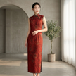 Red Mulberry Silk Xiangyunsha  Baoxiang Floral  Wedding Qipao-LUXE ORIENTA - Luxe Orienta CO., LIMITED
