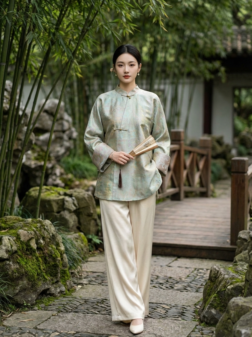 Mulberry Silk Jacquard Frog Button Blouse with Auspicious Cloud Motif| Modern Chinese Silk Shirt - Luxe Orienta CO., LIMITED