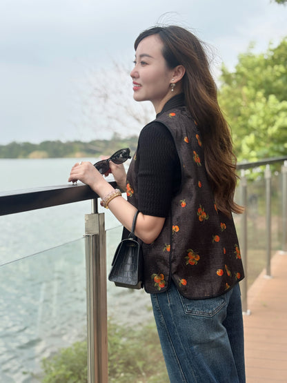 Viscose Xiangyunsha “Lucky Persimmon” Top – Heritage-Inspired Elegance by LUXE ORIENTA - Luxe Orienta CO., LIMITED