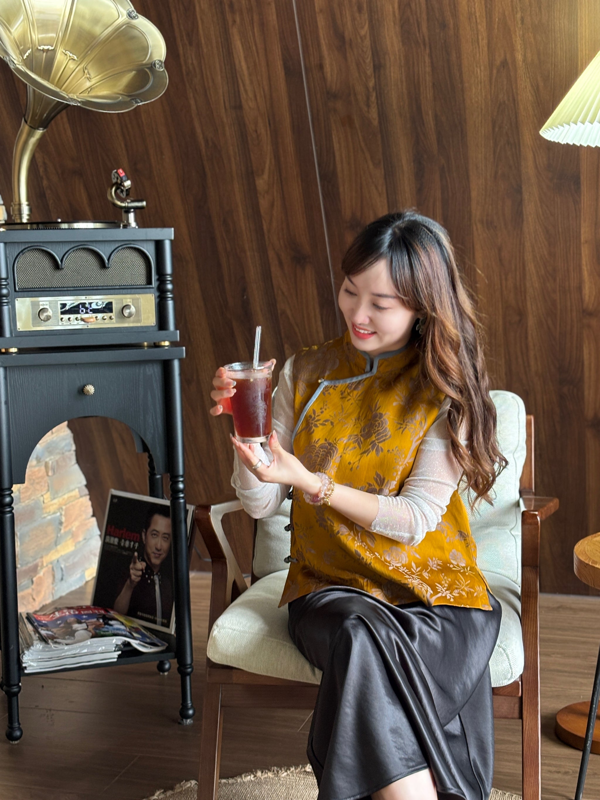 Yellow Rayon Jacquard Vest | Luxe Orienta Modern Chinese Fashion - Luxe Orienta CO., LIMITED