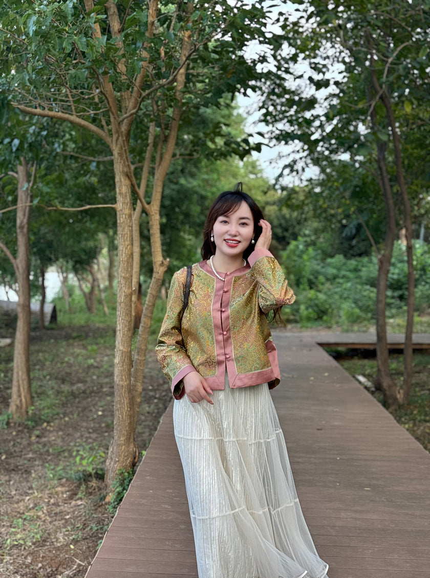 Yellow Heritage Mulberry Silk Shu Brocade Jacket | Luxe Orienta Modern Chinese Luxury Outerwear - Luxe Orienta CO., LIMITED