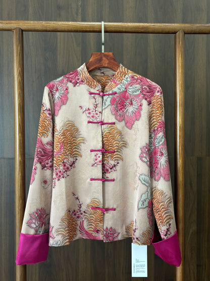 粉紅色鳳凰人絲提花外套 Pink Phoenix Silk Jacquard Jacket - Luxe Orienta CO., LIMITED