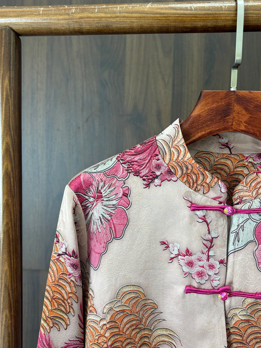 粉紅色鳳凰人絲提花外套 Pink Phoenix Silk Jacquard Jacket - Luxe Orienta CO., LIMITED