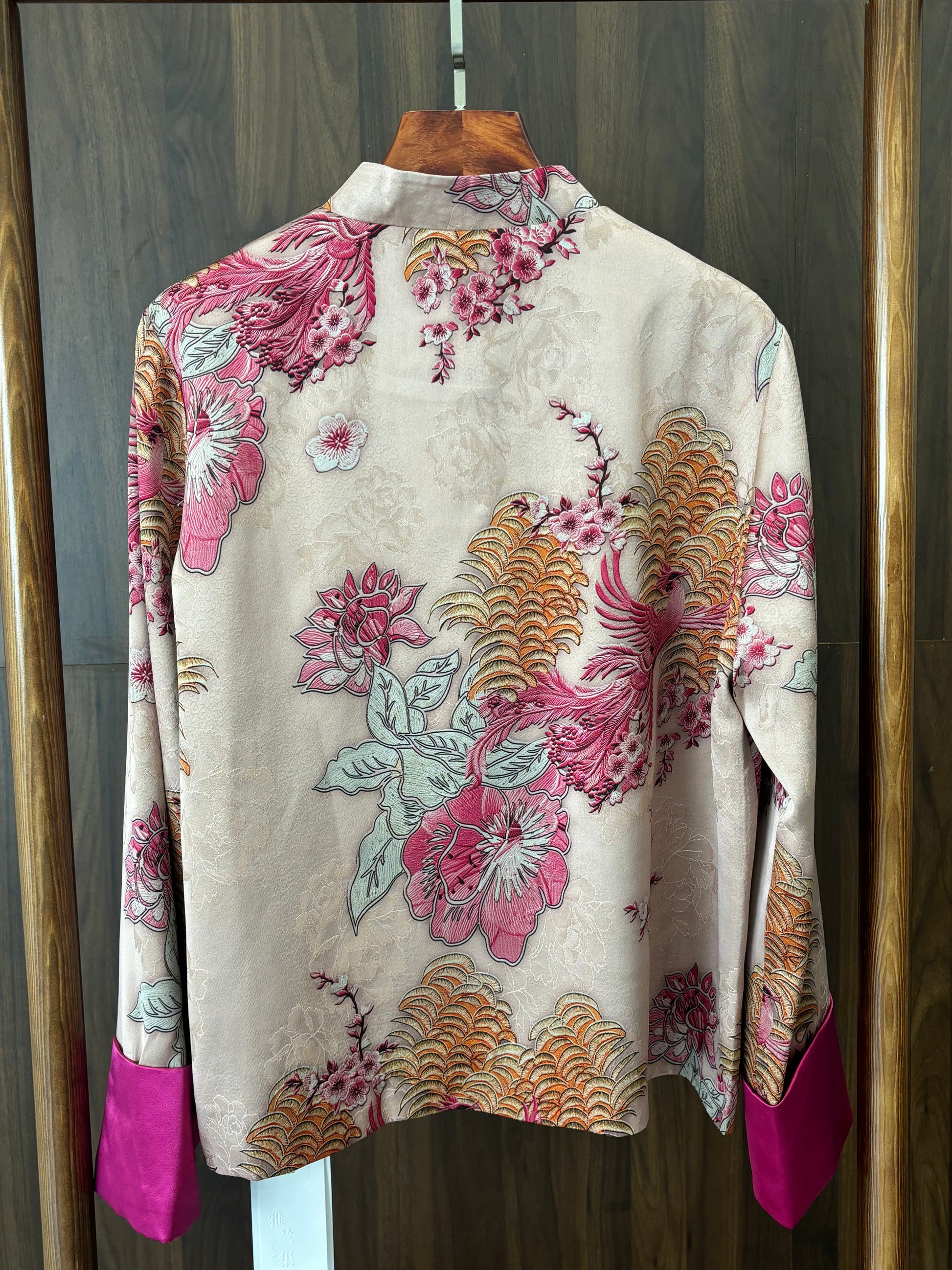 粉紅色鳳凰人絲提花外套 Pink Phoenix Silk Jacquard Jacket - Luxe Orienta CO., LIMITED