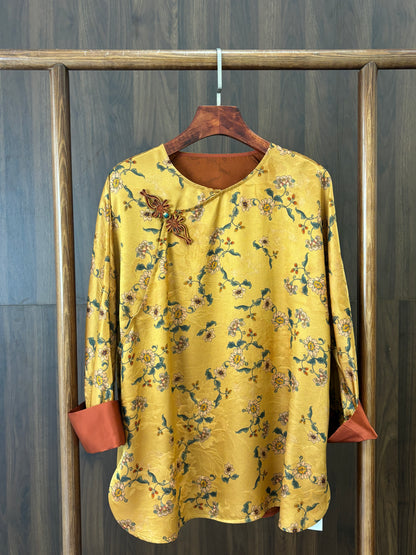 黃色桑蠶絲提花上衣 Yellow Silk Jacquard Top - Luxe Orienta CO., LIMITED