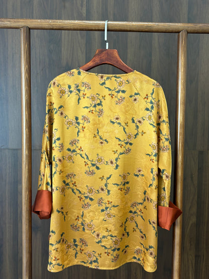 黃色桑蠶絲提花上衣 Yellow Silk Jacquard Top - Luxe Orienta CO., LIMITED