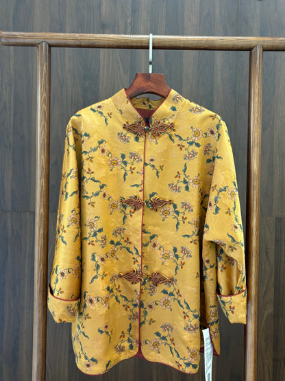 重工黃色桑蠶絲外套 Intricate Yellow Silk Jacket - Luxe Orienta CO., LIMITED