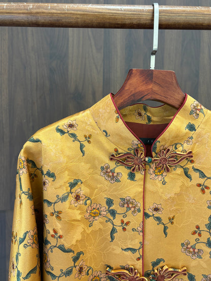 重工黃色桑蠶絲外套 Intricate Yellow Silk Jacket - Luxe Orienta CO., LIMITED