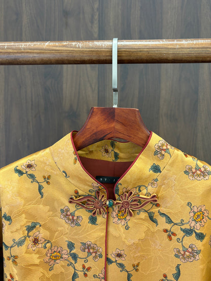 重工黃色桑蠶絲外套 Intricate Yellow Silk Jacket - Luxe Orienta CO., LIMITED