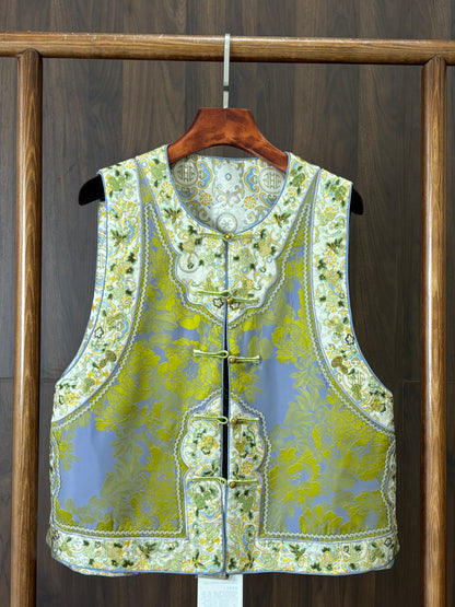 綠色宋錦雙面穿馬甲 Green Songjin Reversible Vest - Luxe Orienta CO., LIMITED