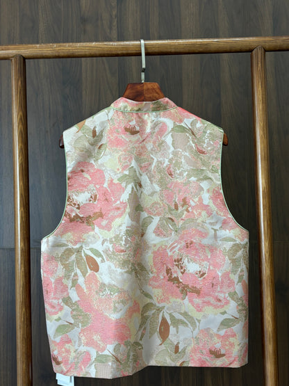 粉紅色真絲提花馬甲 Pink Silk Jacquard Vest - Luxe Orienta CO., LIMITED