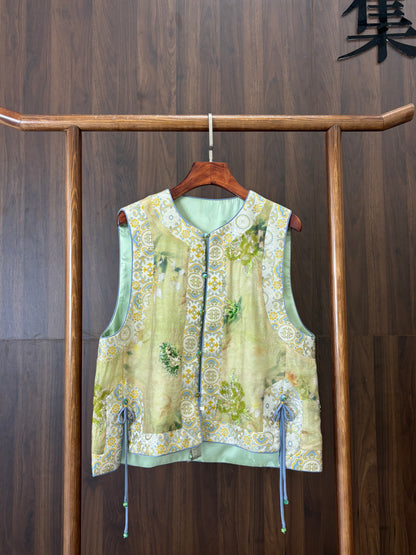 綠色真絲提花馬甲 Green Silk Jacquard Vest - Luxe Orienta CO., LIMITED