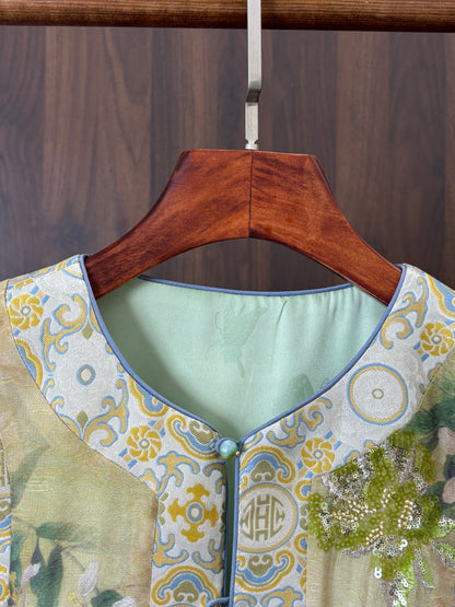 綠色真絲提花馬甲 Green Silk Jacquard Vest - Luxe Orienta CO., LIMITED