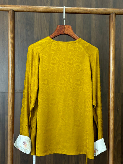 黃色絲質花蘿提花上衣 Yellow Silk Floral Jacquard Top - Luxe Orienta CO., LIMITED