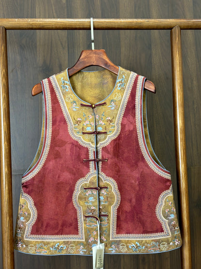 紅色宋錦雙面穿馬甲 Red Songjin Double-sided Vest - Luxe Orienta CO., LIMITED